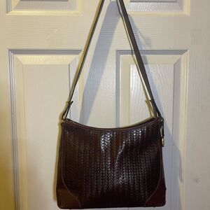Brahmin leather Brown Woven  Medium Shoulder Bag gold tone hardwares